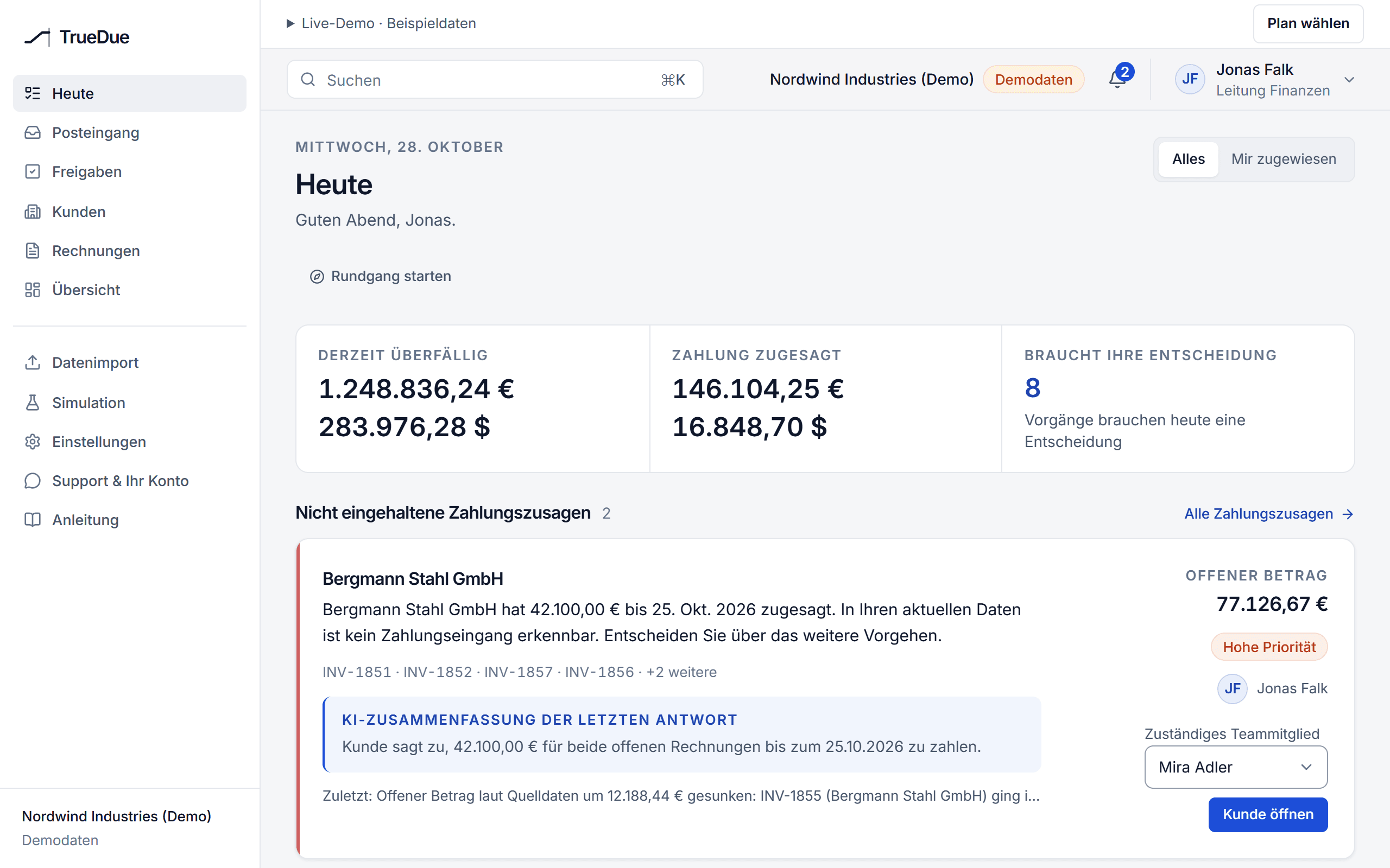 Die Tagesübersicht: nur die Vorgänge, die eine Person brauchen, nach Priorität geordnet